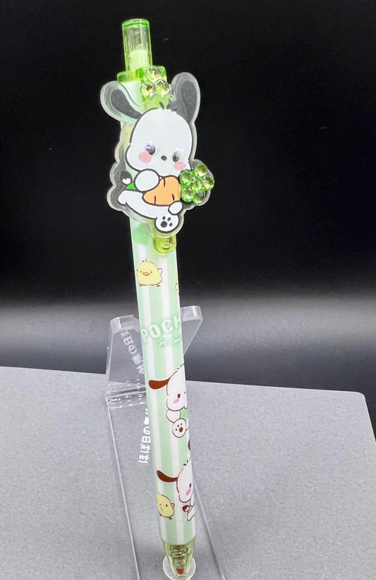 Blinged pochacco pen with glass rhinestones