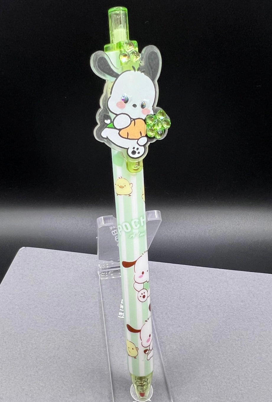 Blinged pochacco pen with glass rhinestones