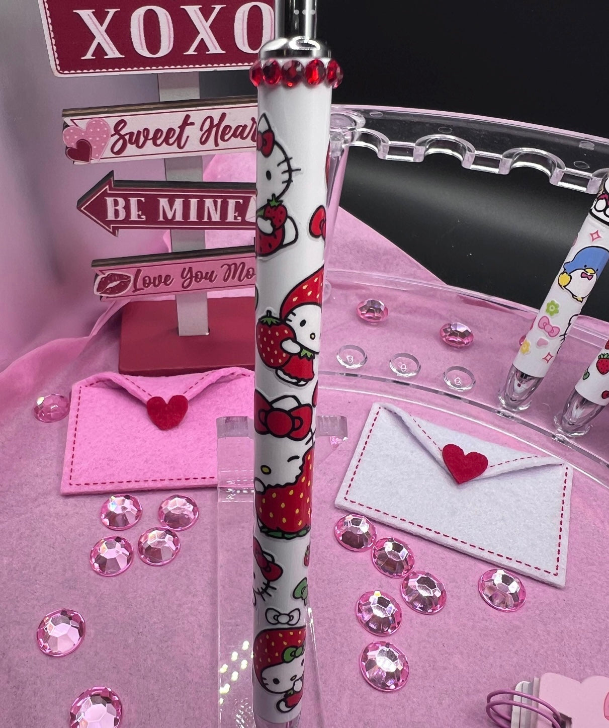 Hello kitty stylist gel pen with strawberries and glass rhinestones #32
