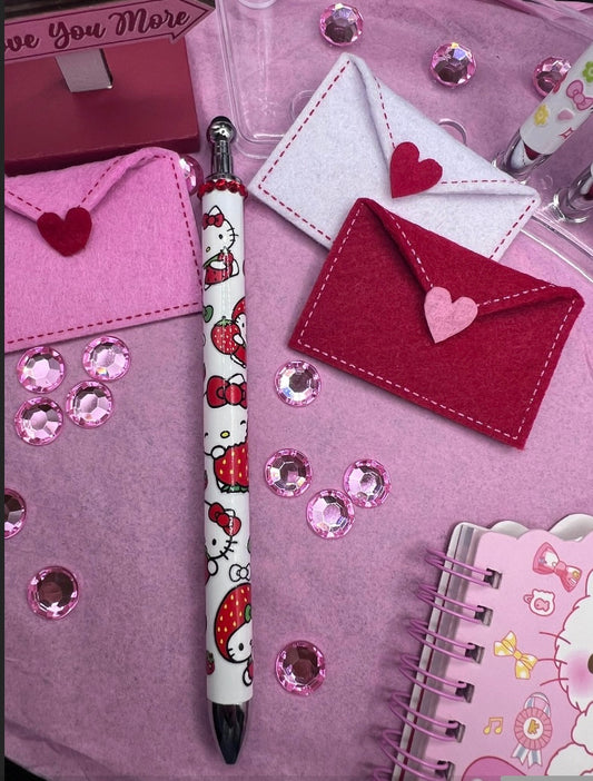 Hello kitty stylist gel pen with strawberries and glass rhinestones #32