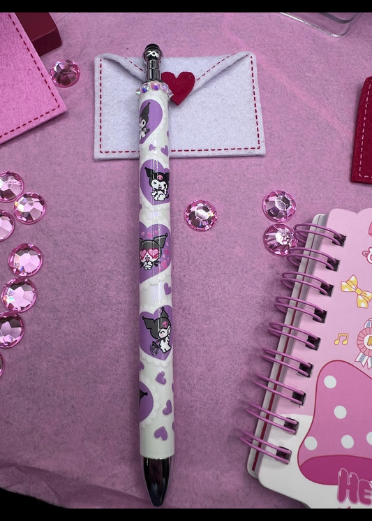 Blinged stylist gel pen with kuromi with Purple Hearts #29