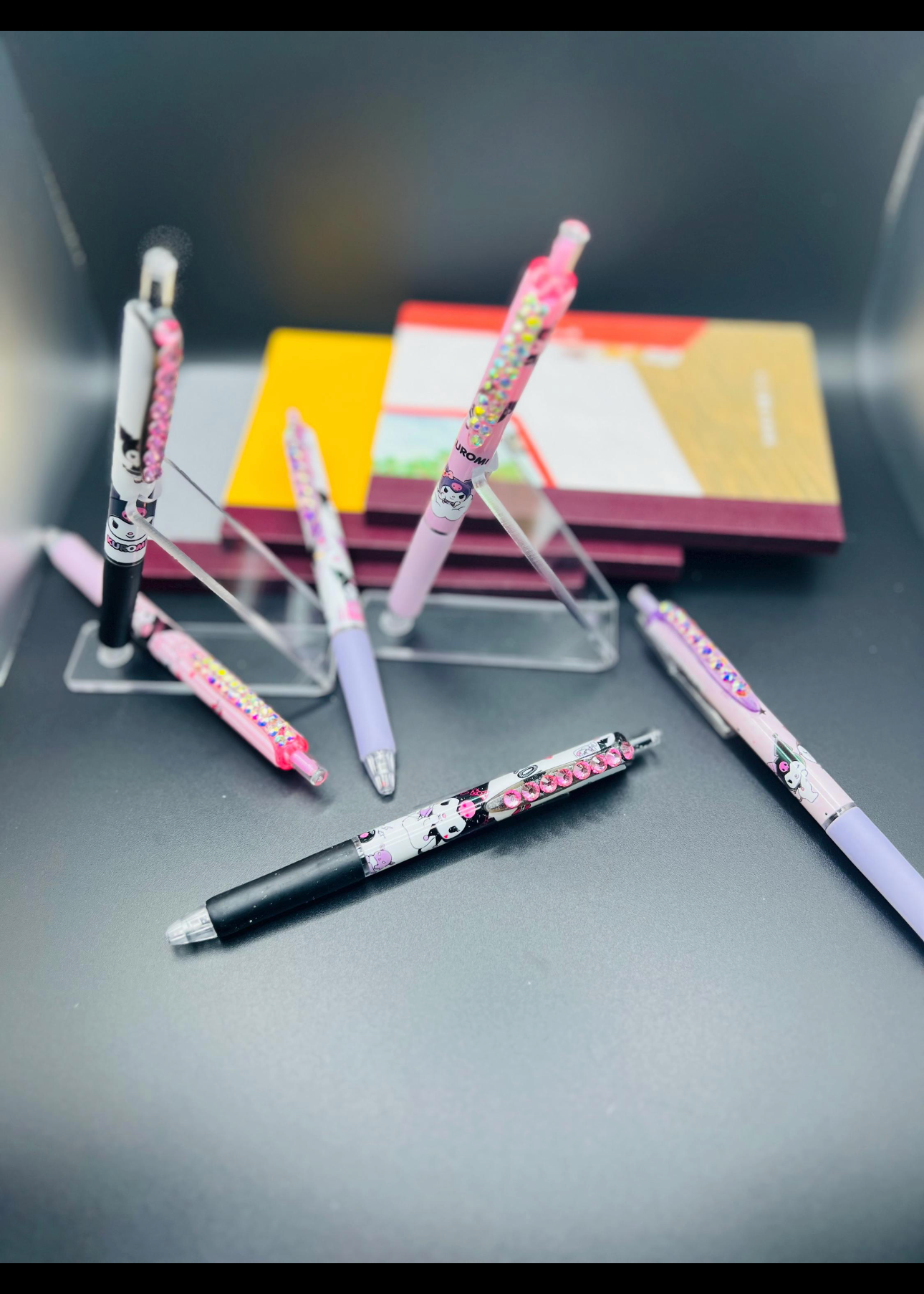 6 blinged gel pens with kuromi