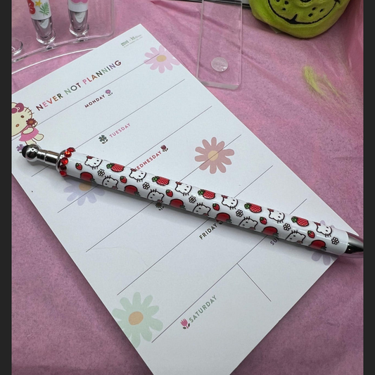 Blinged stylist gel pen with hello kitty with apples