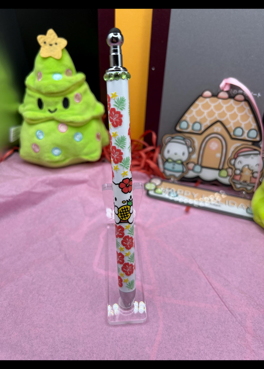 Blinged hello kitty gel pen with pineapples and flowers #5