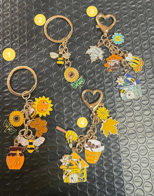 Flowers and Bee and Lemons & plants charm keychains 9 items