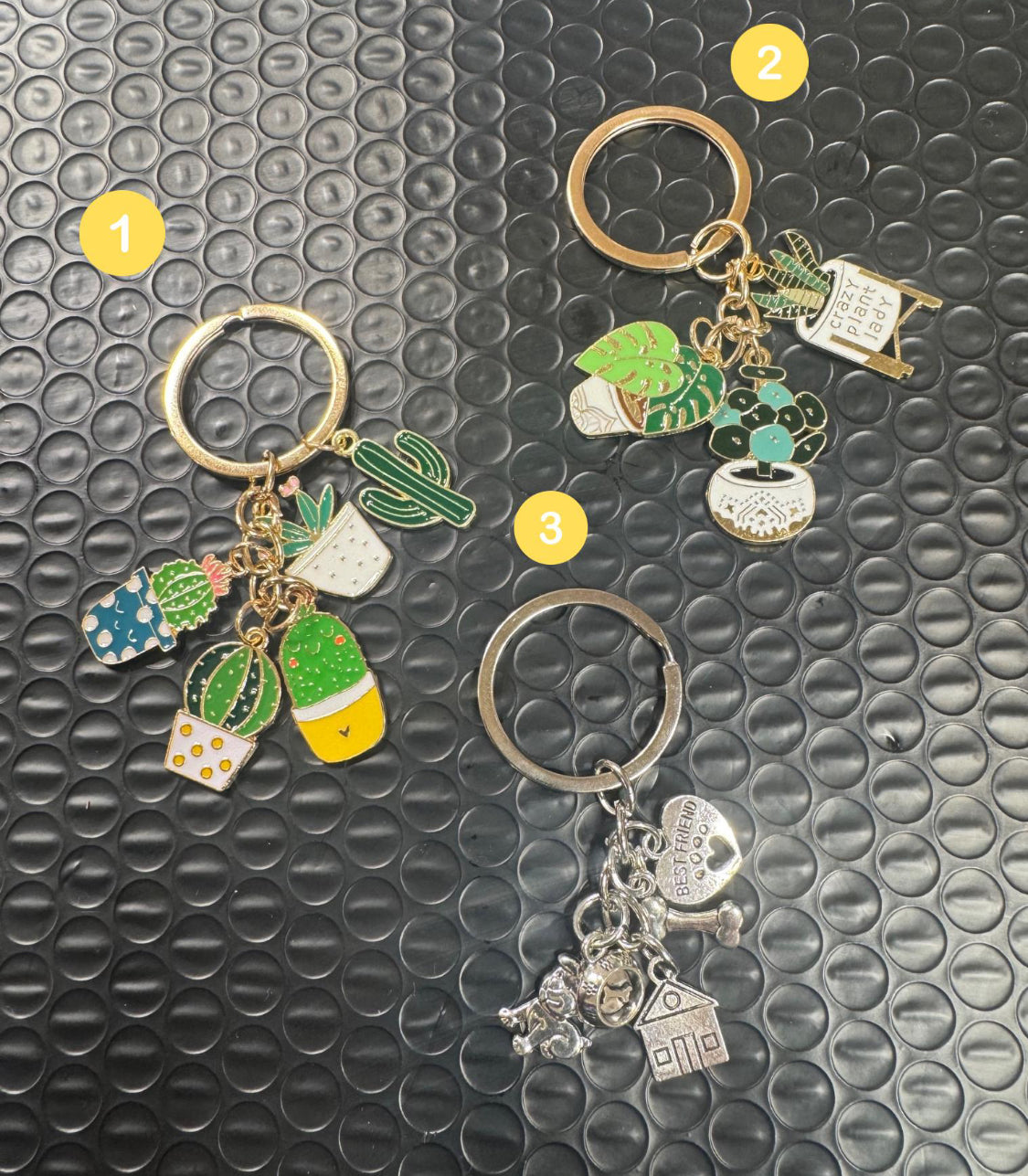 Flowers and Bee and Lemons & plants charm keychains 9 items