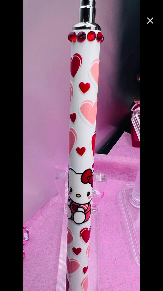 Blinged stylist pen with hello kitty and hearts 2a