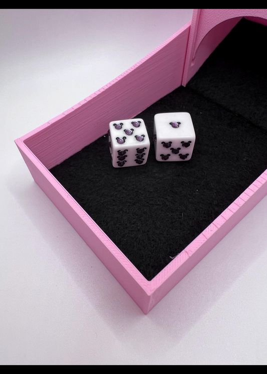 White Blinged dice with Mickey Mouse ( purple)
