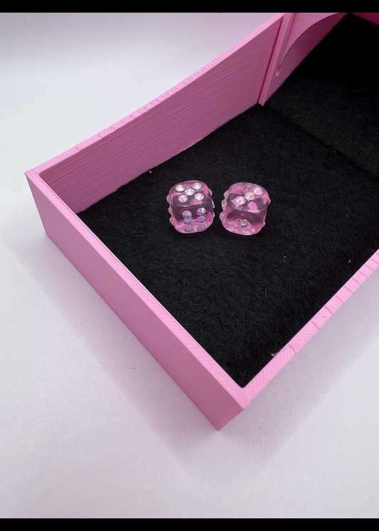 Pink Clear blinged dice small