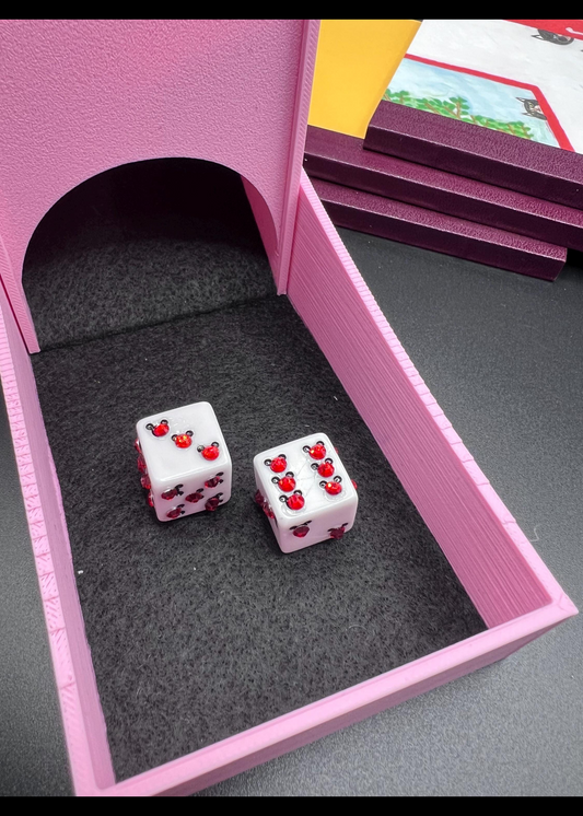 Blinged white dice with Mickey Mouse (red)