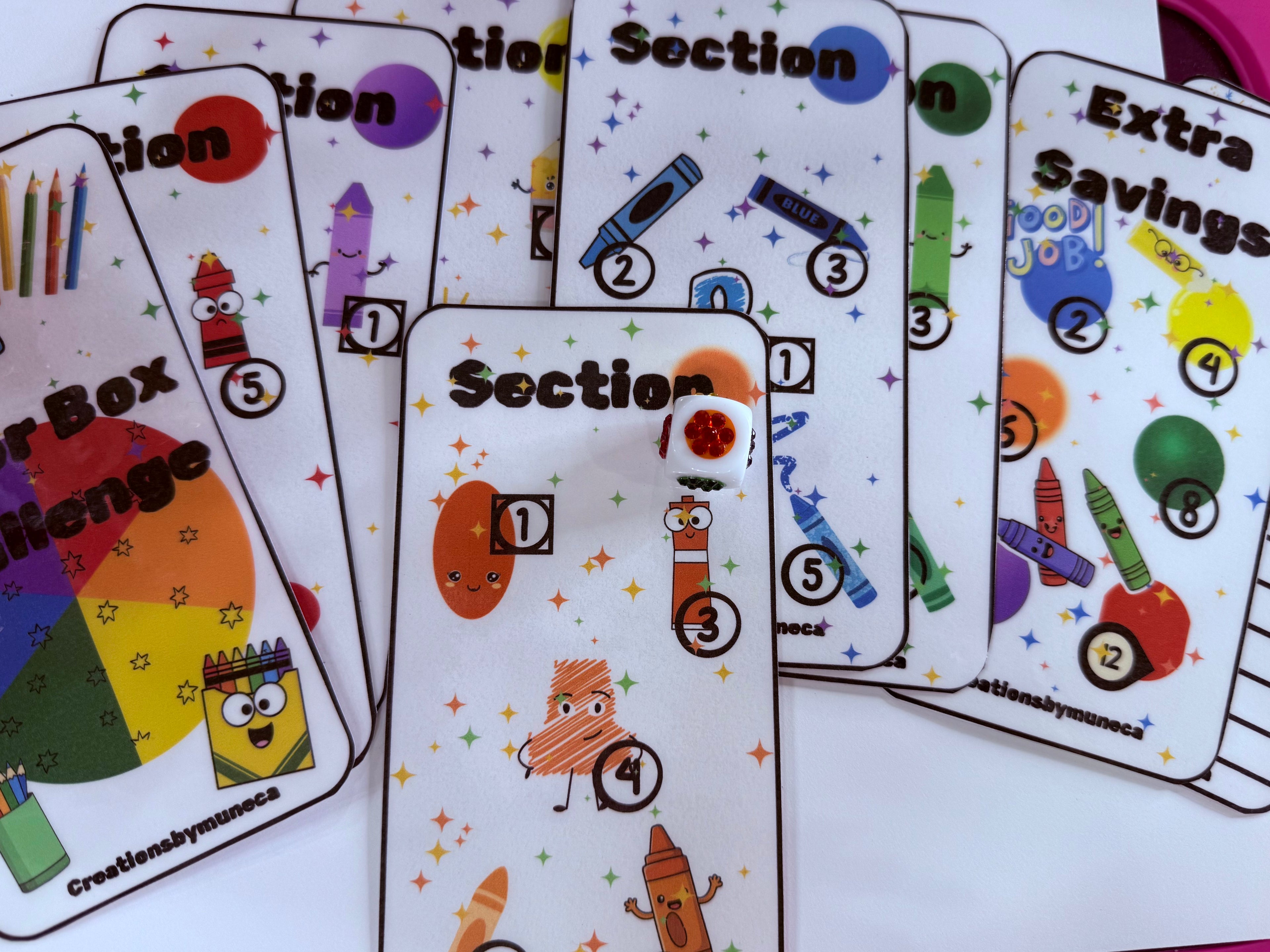 A6 Color Box Challenge laminated physical with 1 Bling dice