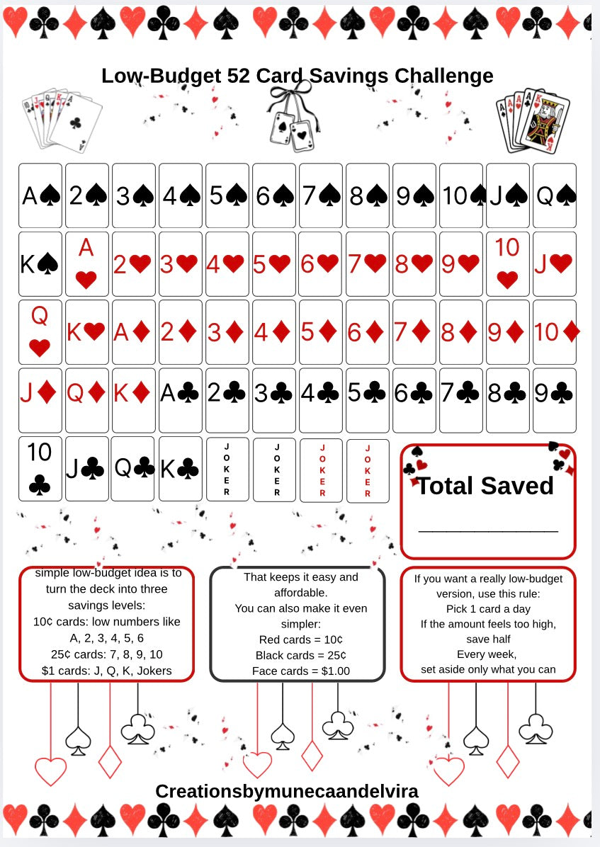 Low-Budget 52 Card Savings Challenge with Deck and storage