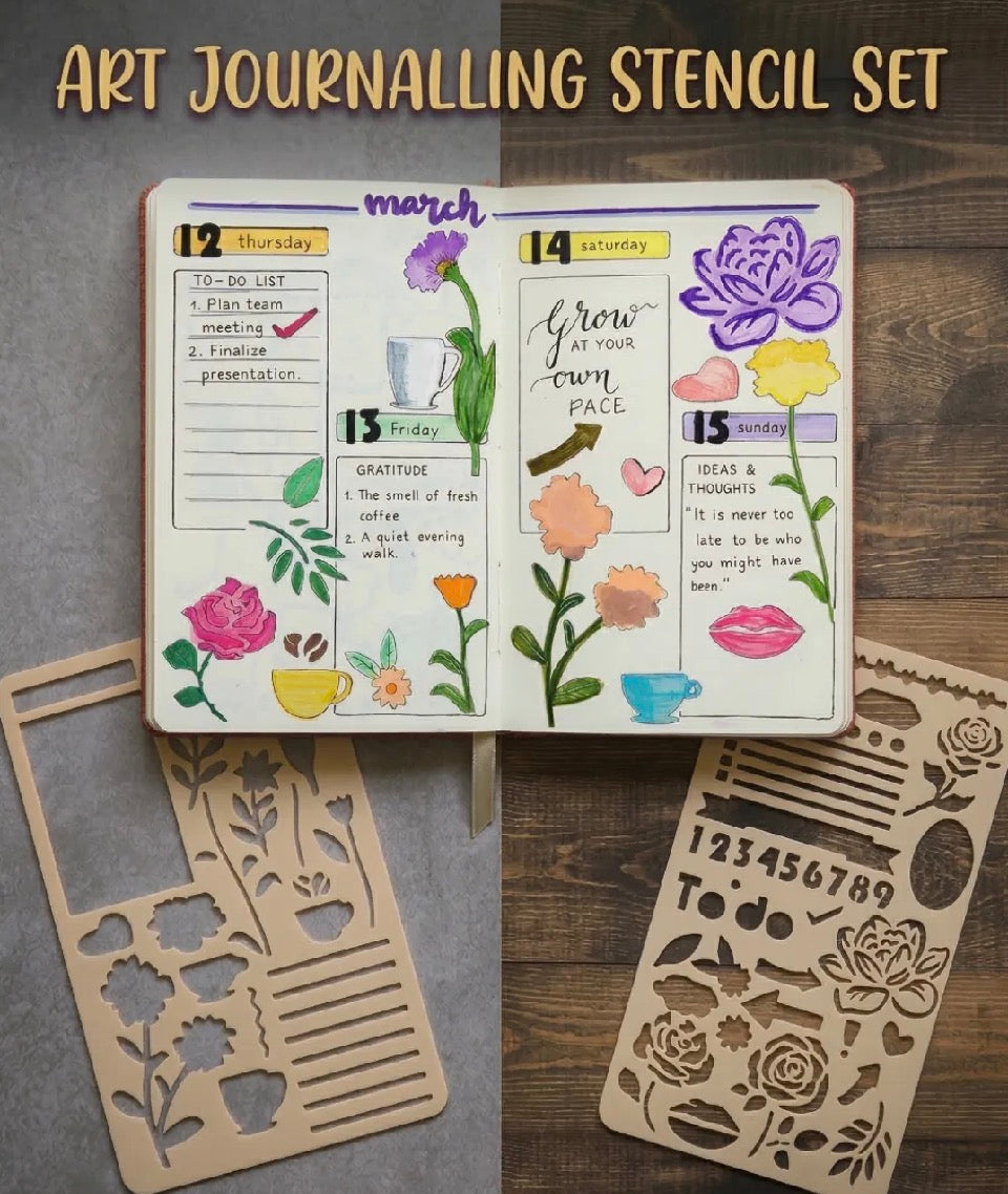 Floral & Coffee Journaling Stencils set of 2