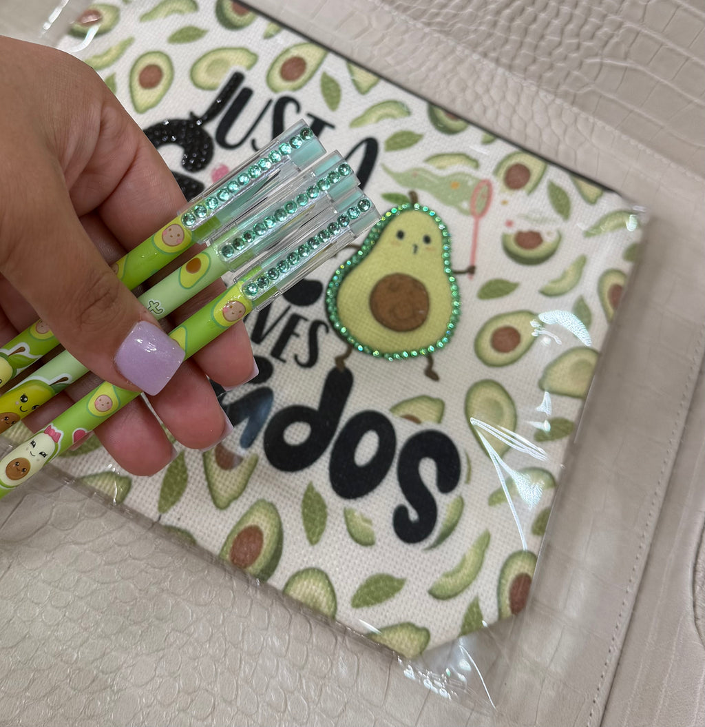 Avocado Lover pencil bag with 2 pens