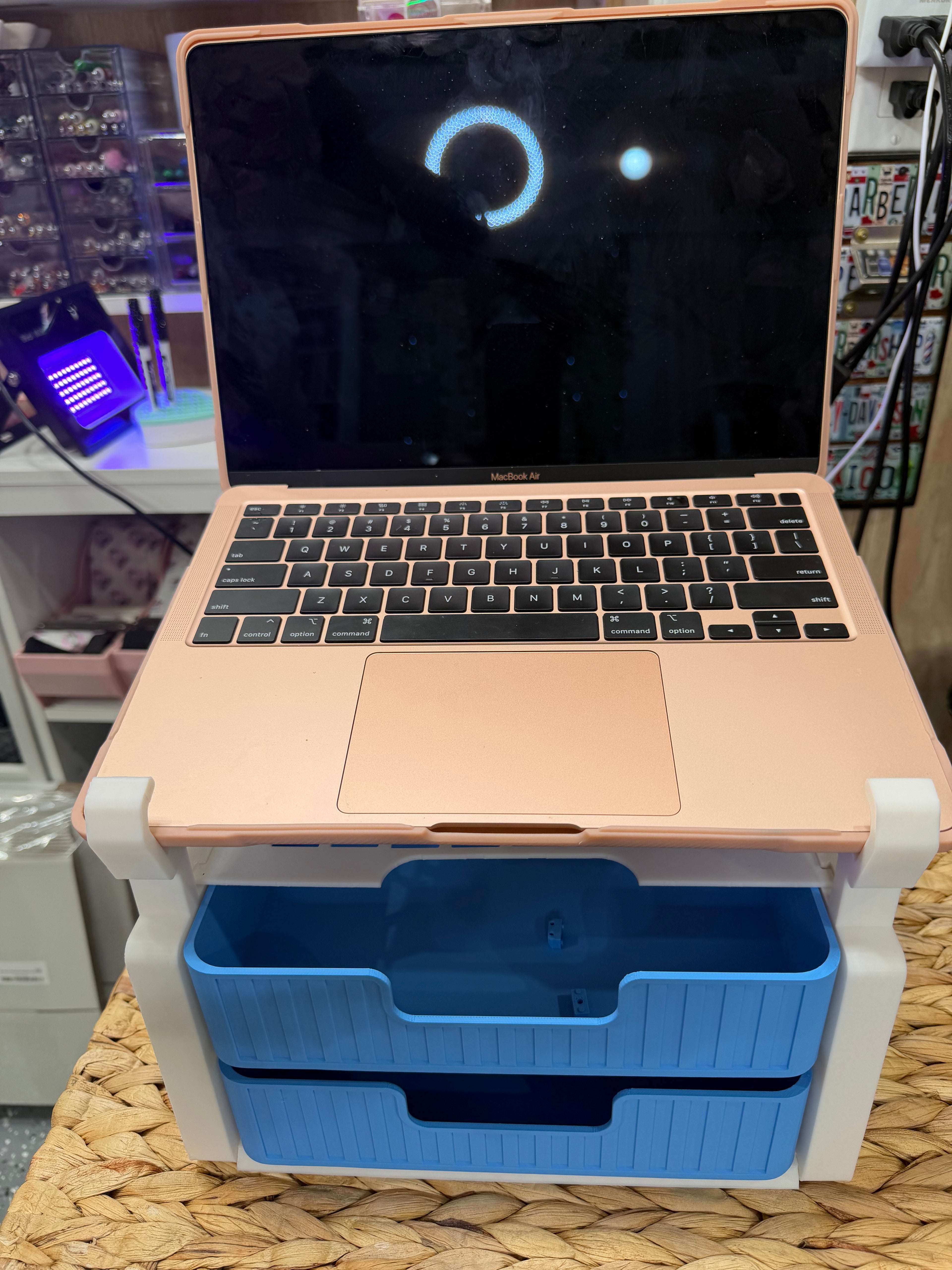 Laptop stand with 2 drawers organizer  pick your colors