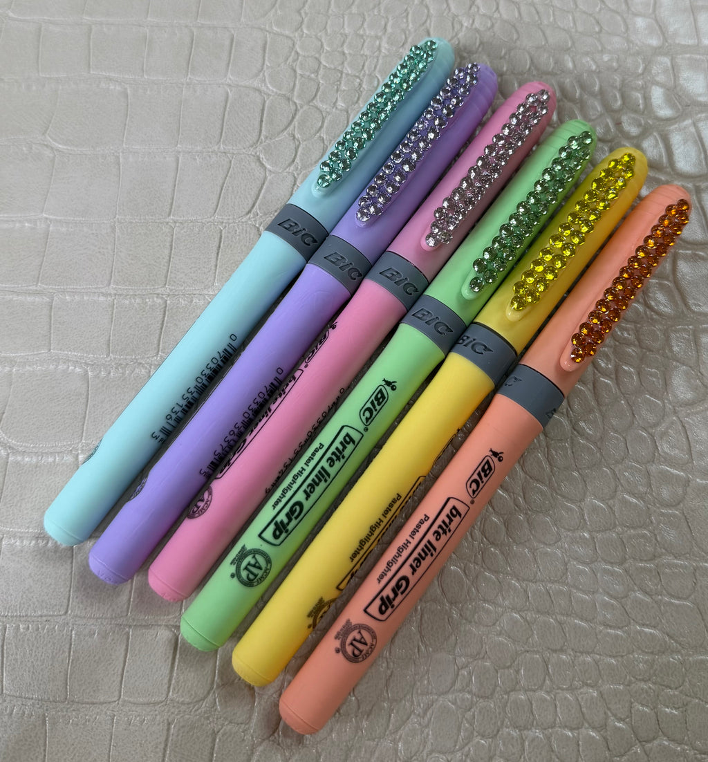 Blinged BIC set of 6 pastel highlighters