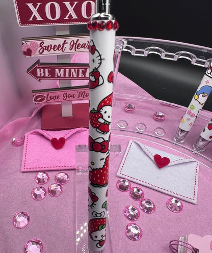 Hello kitty stylist gel pen with strawberries and glass rhinestones #32