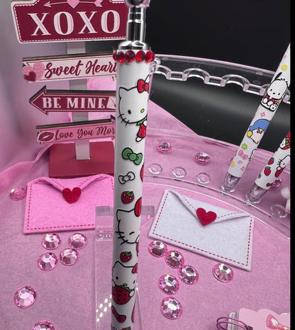 Hello kitty stylist gel pen with strawberries and glass rhinestones #32