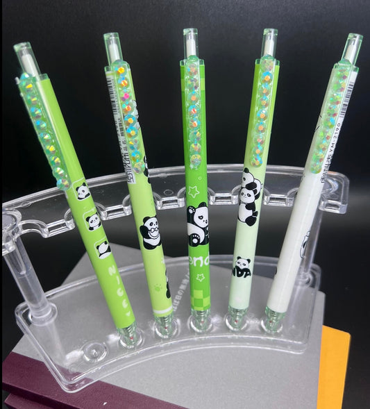 5 blinged panda pens with glass rhinestones
