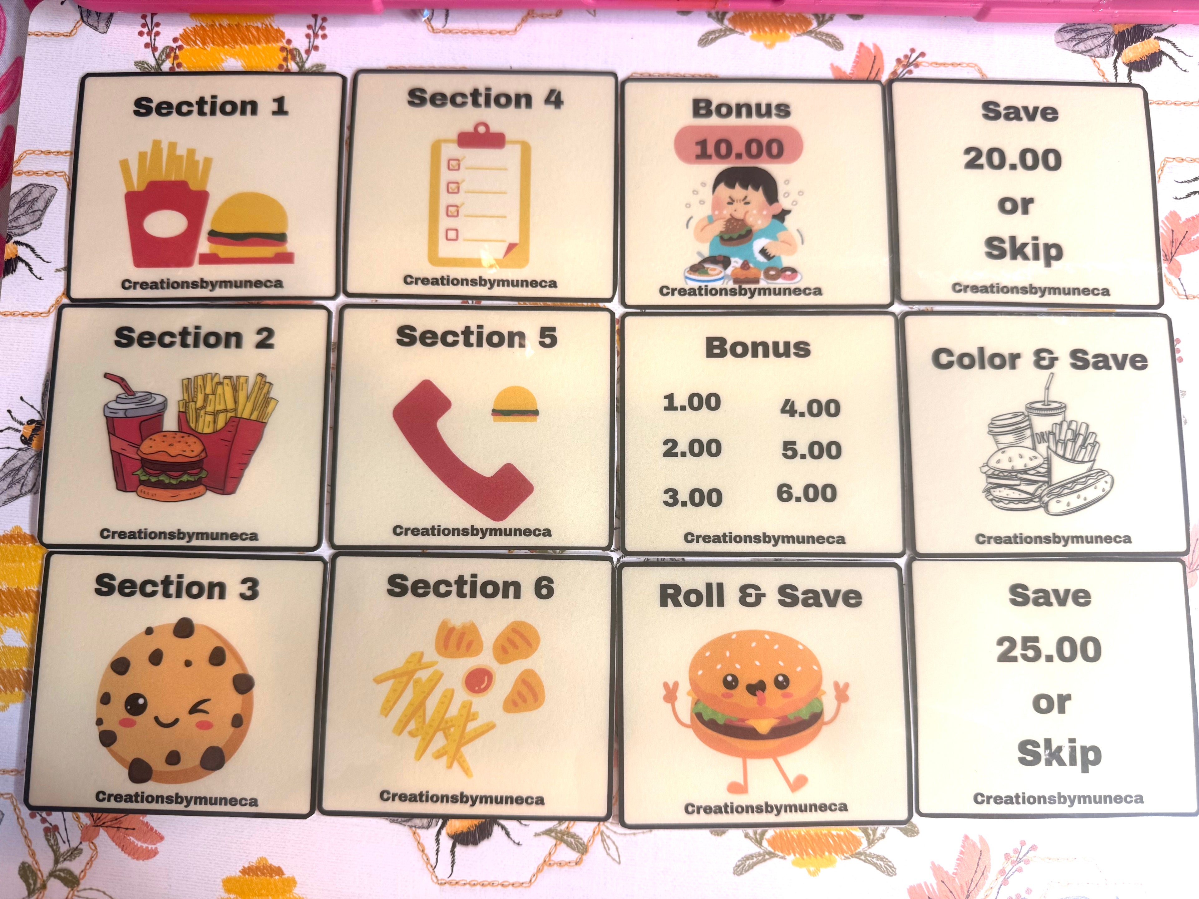 Lunch Box -6 Sections & 14 Cards laminated & envelope