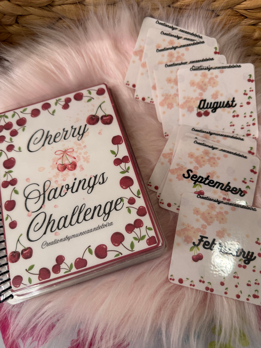 Cherry Savings Challenge Book Jan to Dec with Cards