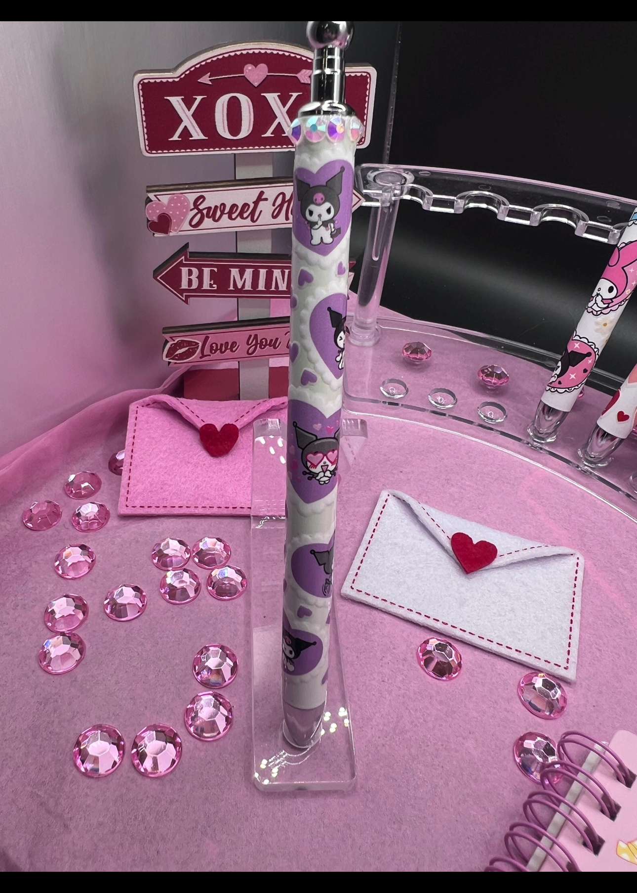 Blinged stylist gel pen with kuromi with Purple Hearts #29