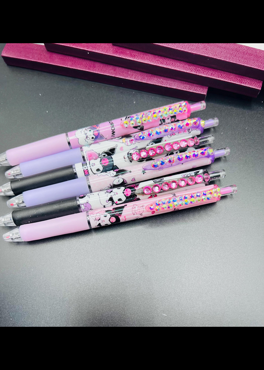 6 blinged gel pens with kuromi
