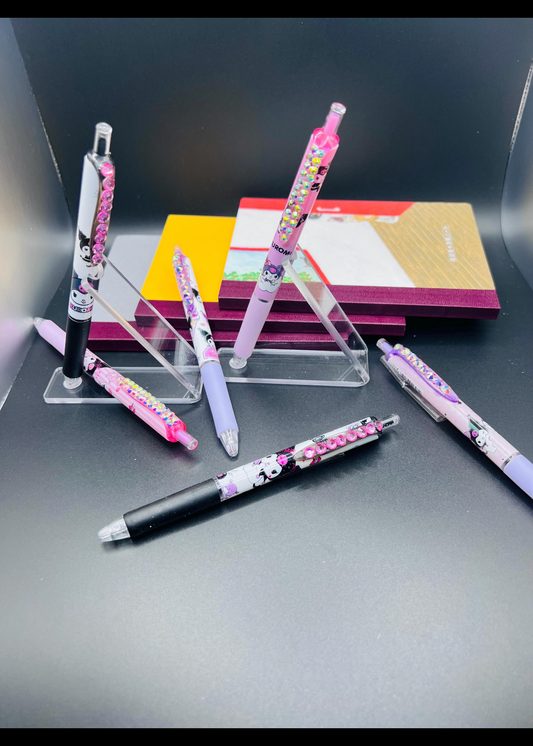 6 blinged gel pens with kuromi