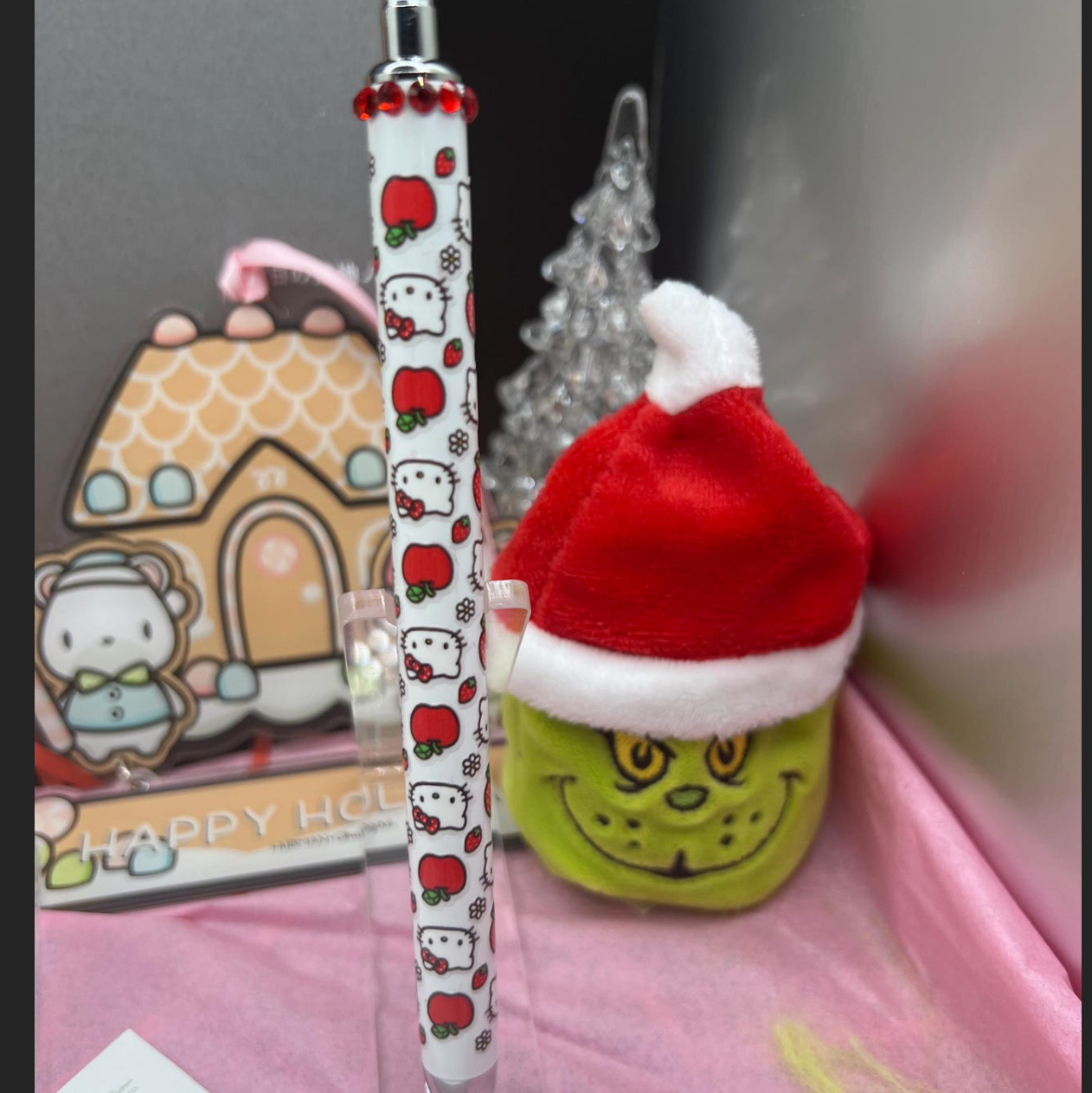 Blinged stylist gel pen with hello kitty with apples