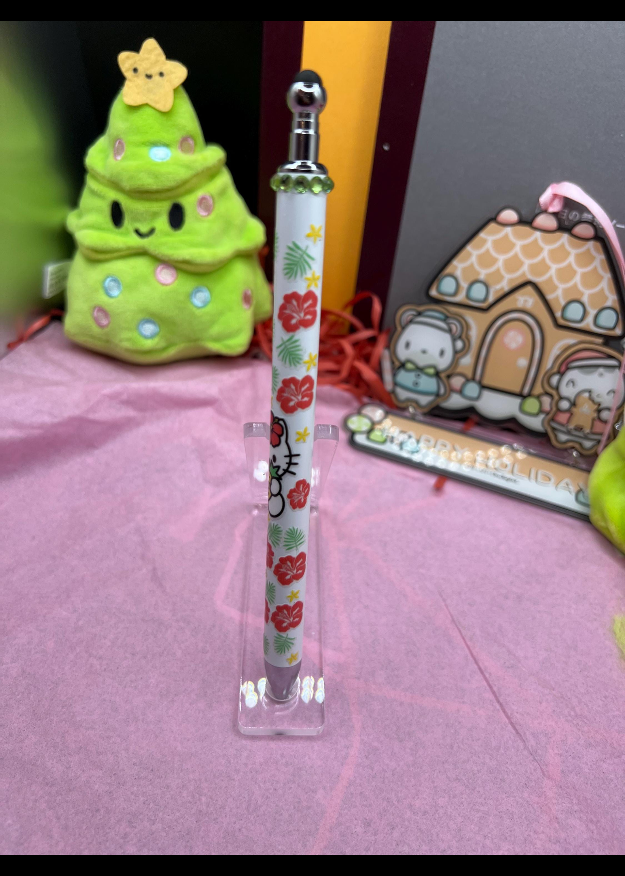 Blinged hello kitty gel pen with pineapples and flowers #5