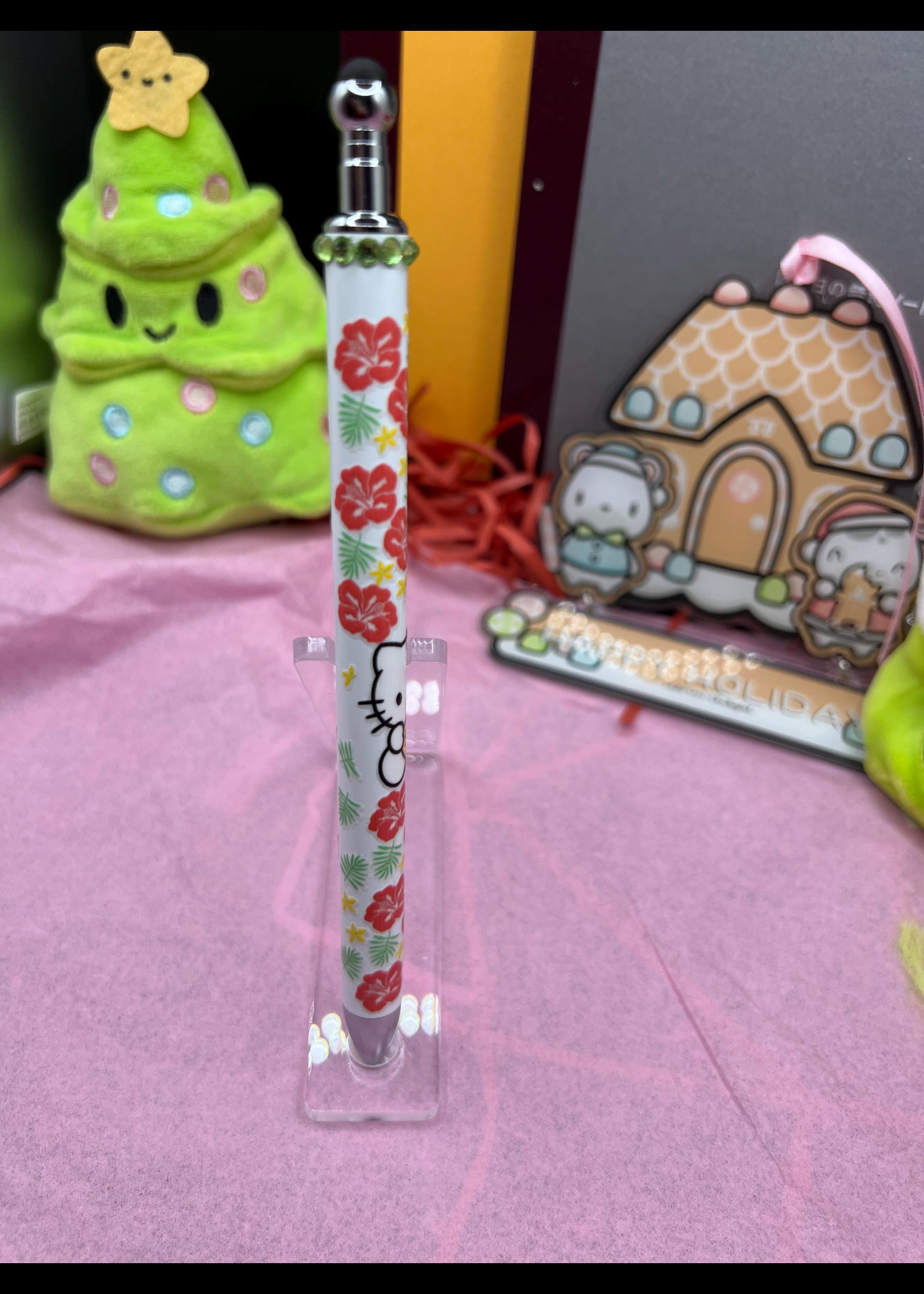 Blinged hello kitty gel pen with pineapples and flowers #5