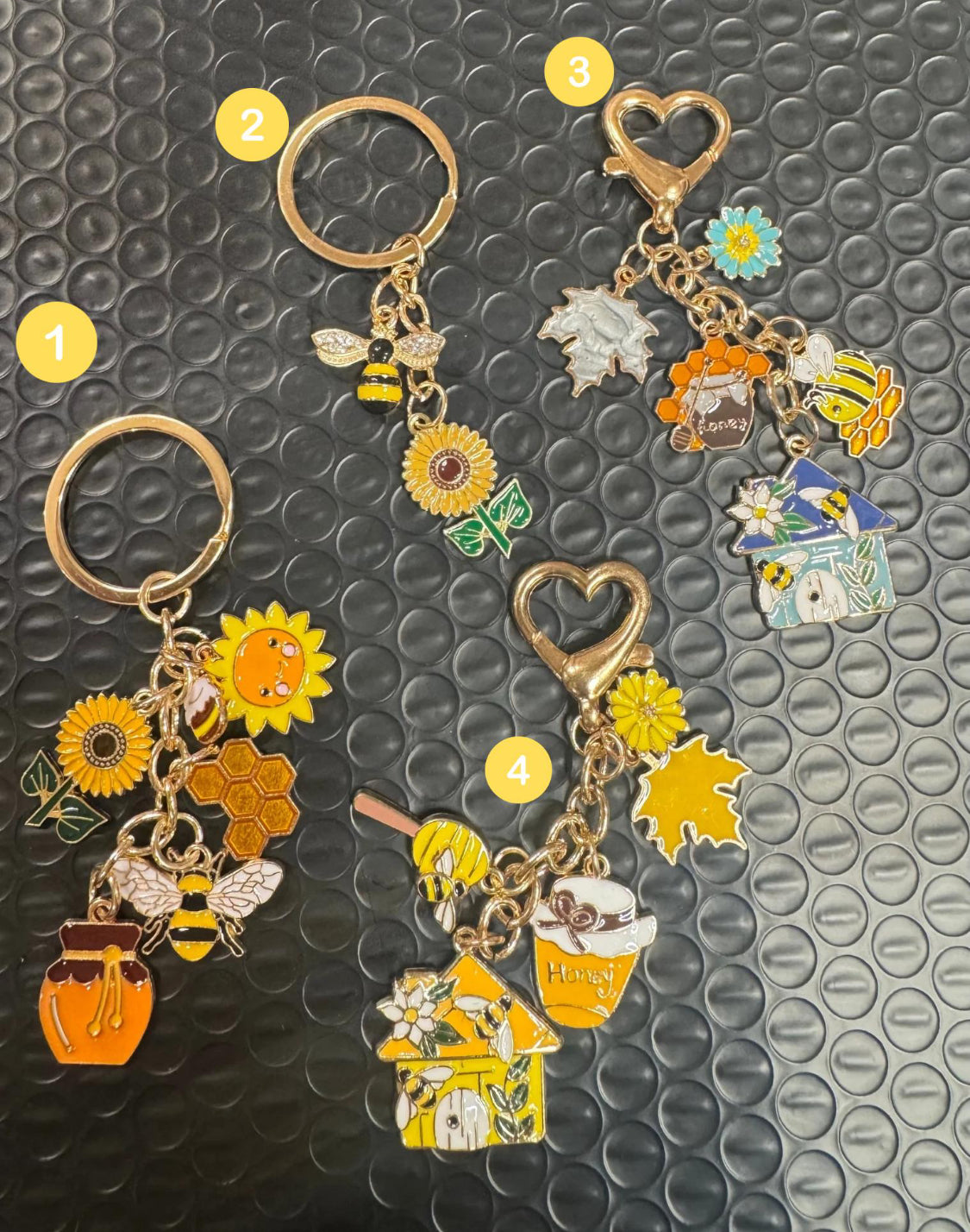 Flowers and Bee and Lemons & plants charm keychains 9 items