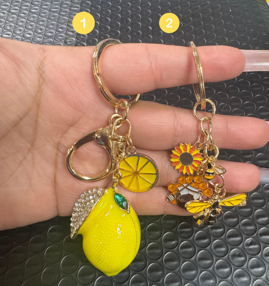 Flowers and Bee and Lemons & plants charm keychains 9 items