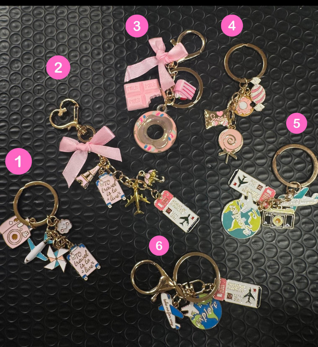 Travel & Donuts sweets charm keychains 6 items