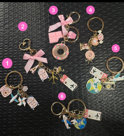 Travel & Donuts sweets charm keychains 6 items