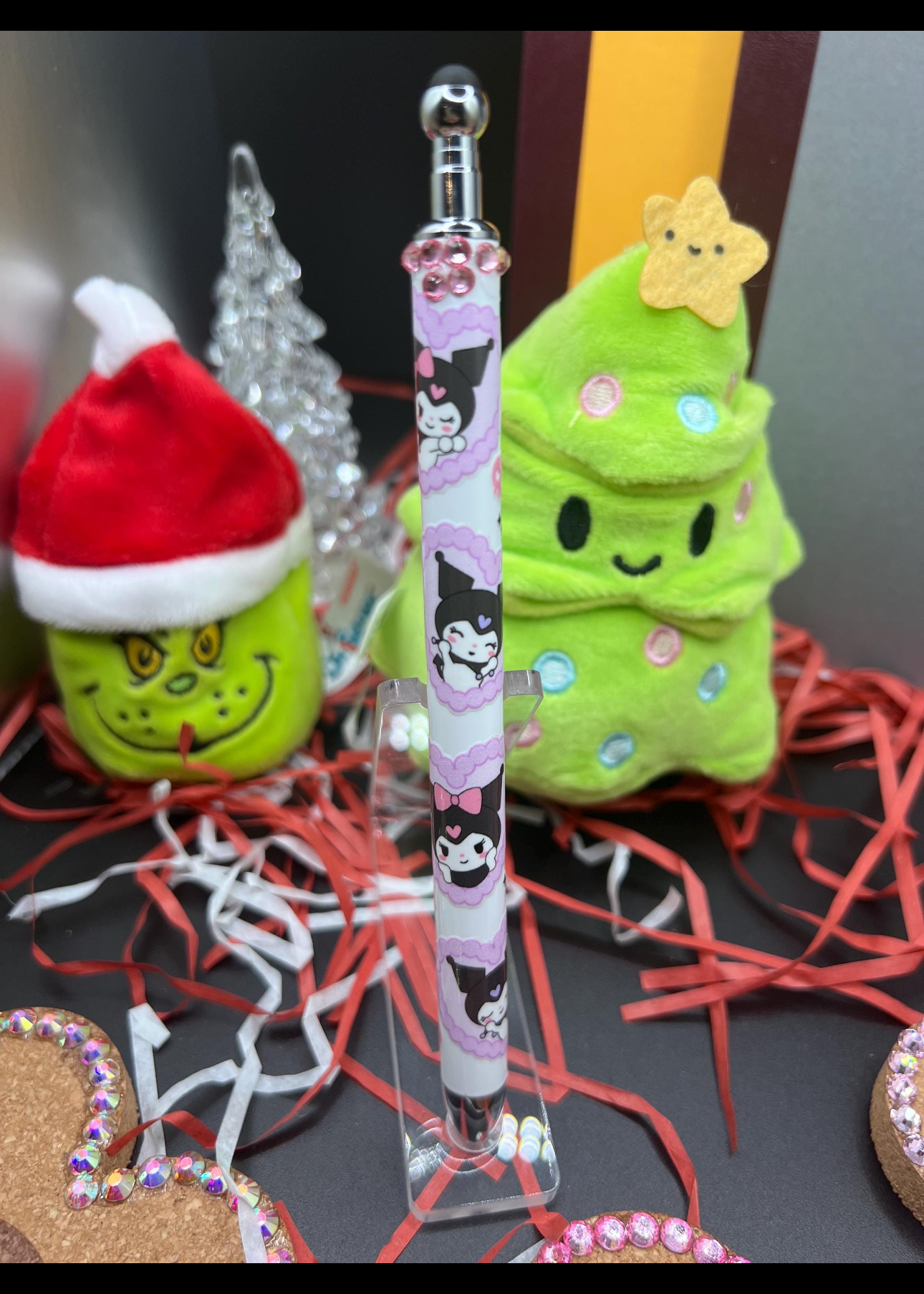 Blinged stylist pen with kuromi with skulls