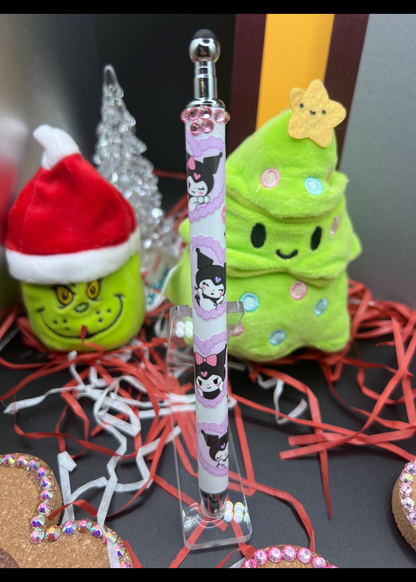 Blinged stylist pen with kuromi with skulls