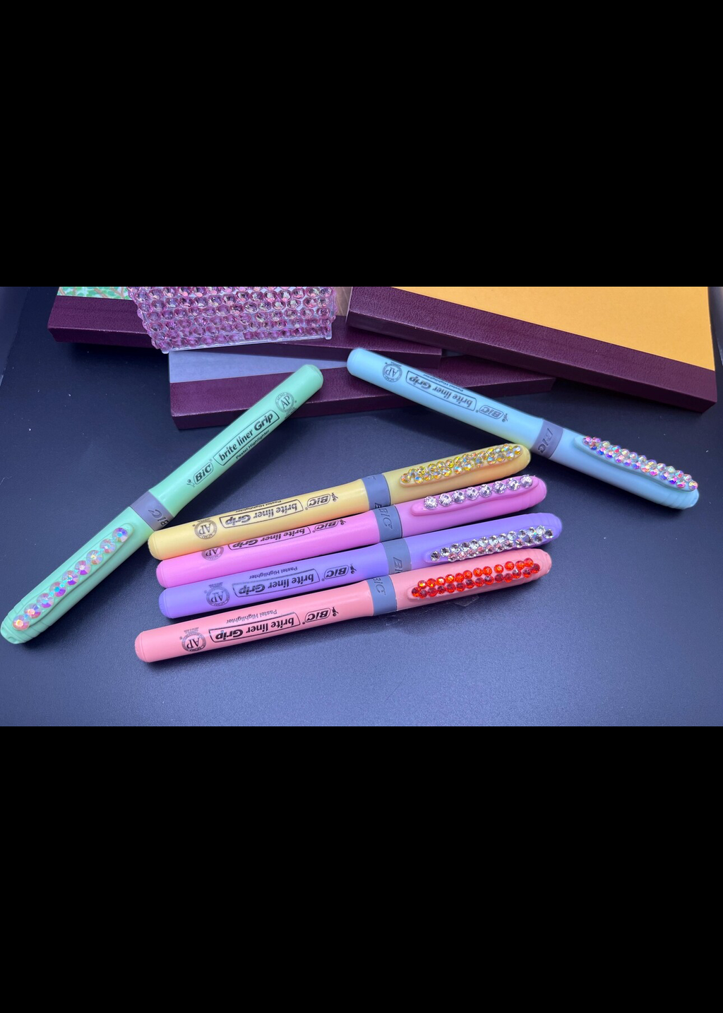 Blinged BIC set of 6 pastel highlighters