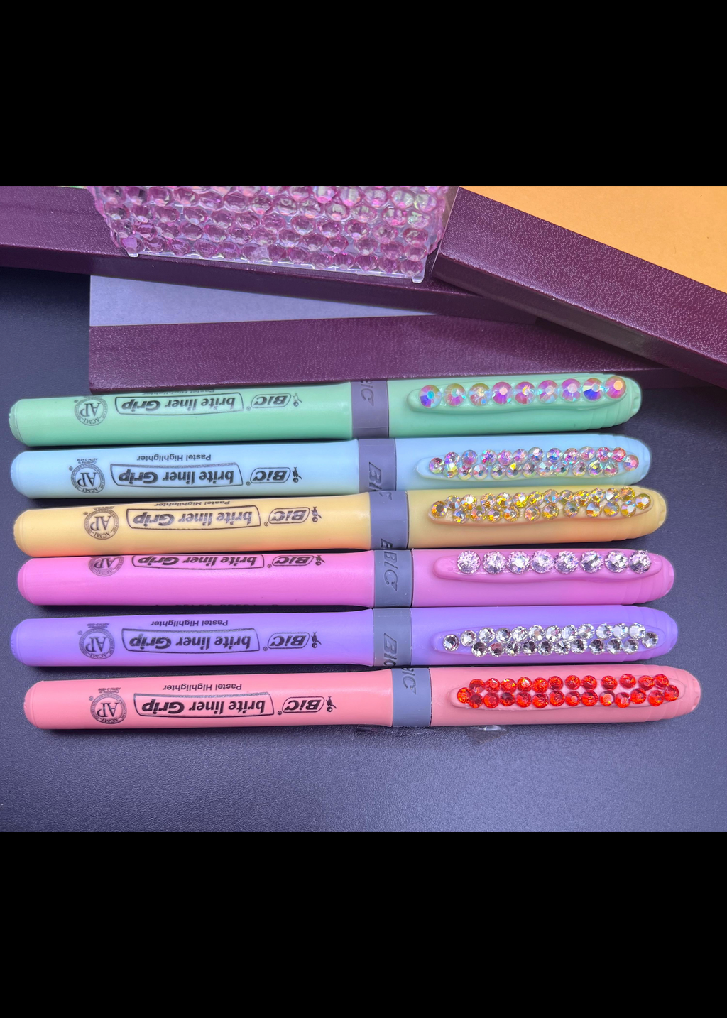 Blinged BIC set of 6 pastel highlighters