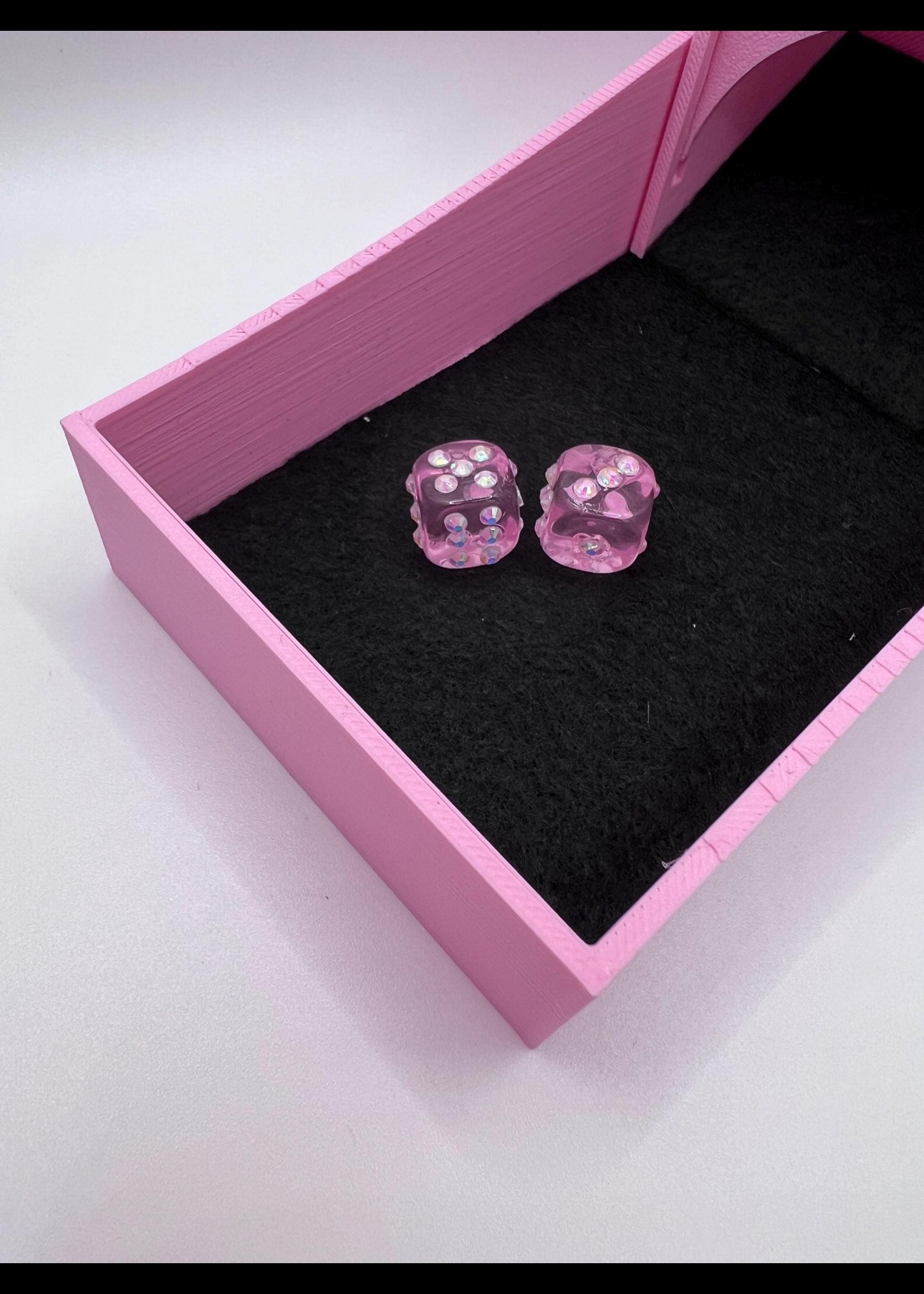 Pink Clear blinged dice small
