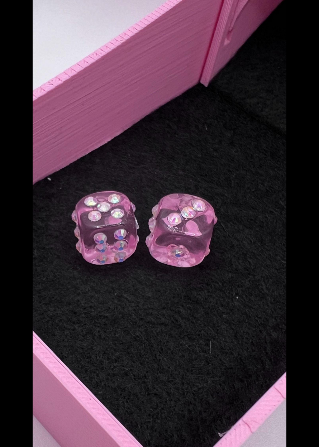 Pink Clear blinged dice small