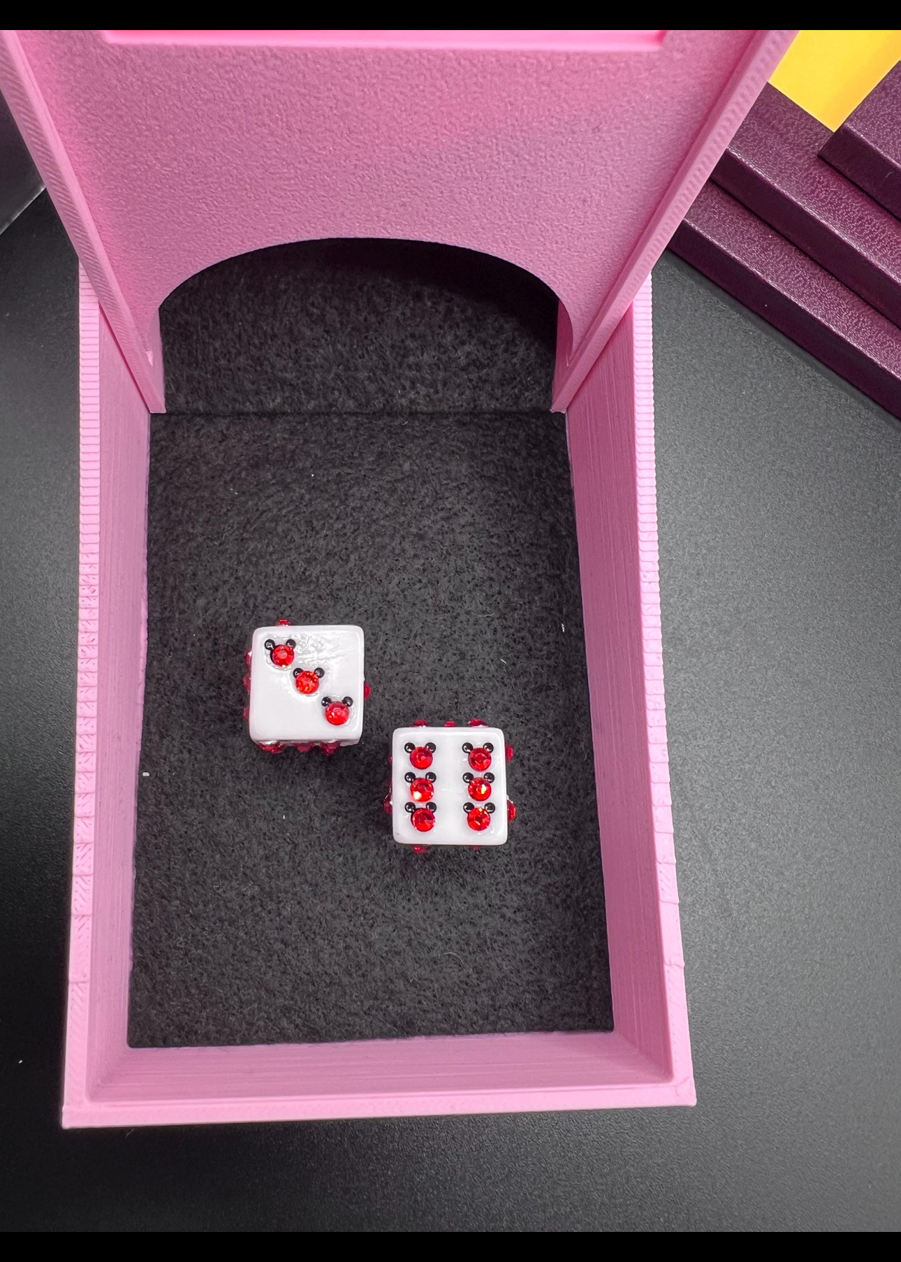 Blinged white dice with Mickey Mouse (red)