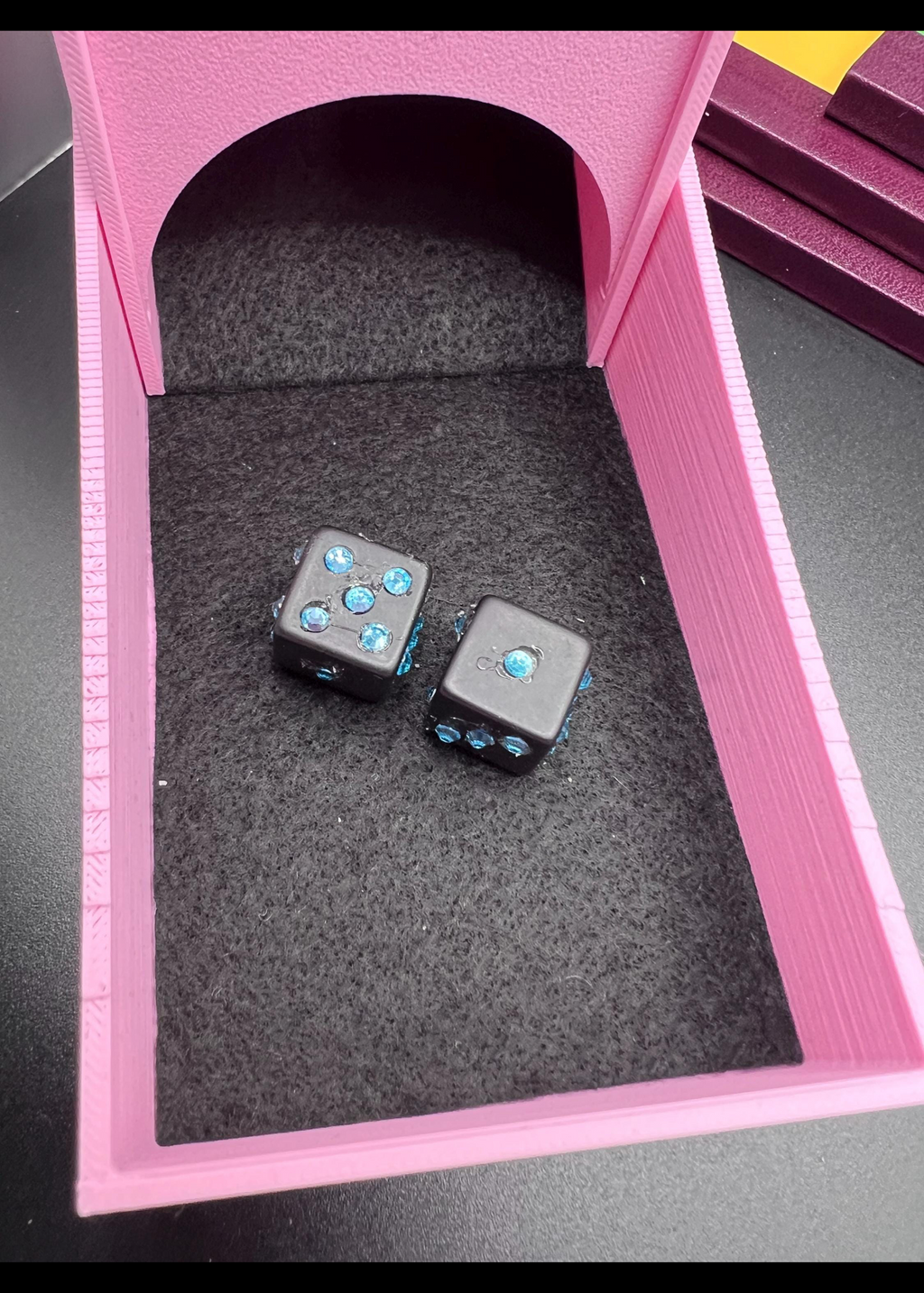 Black blinged dice (aqua)