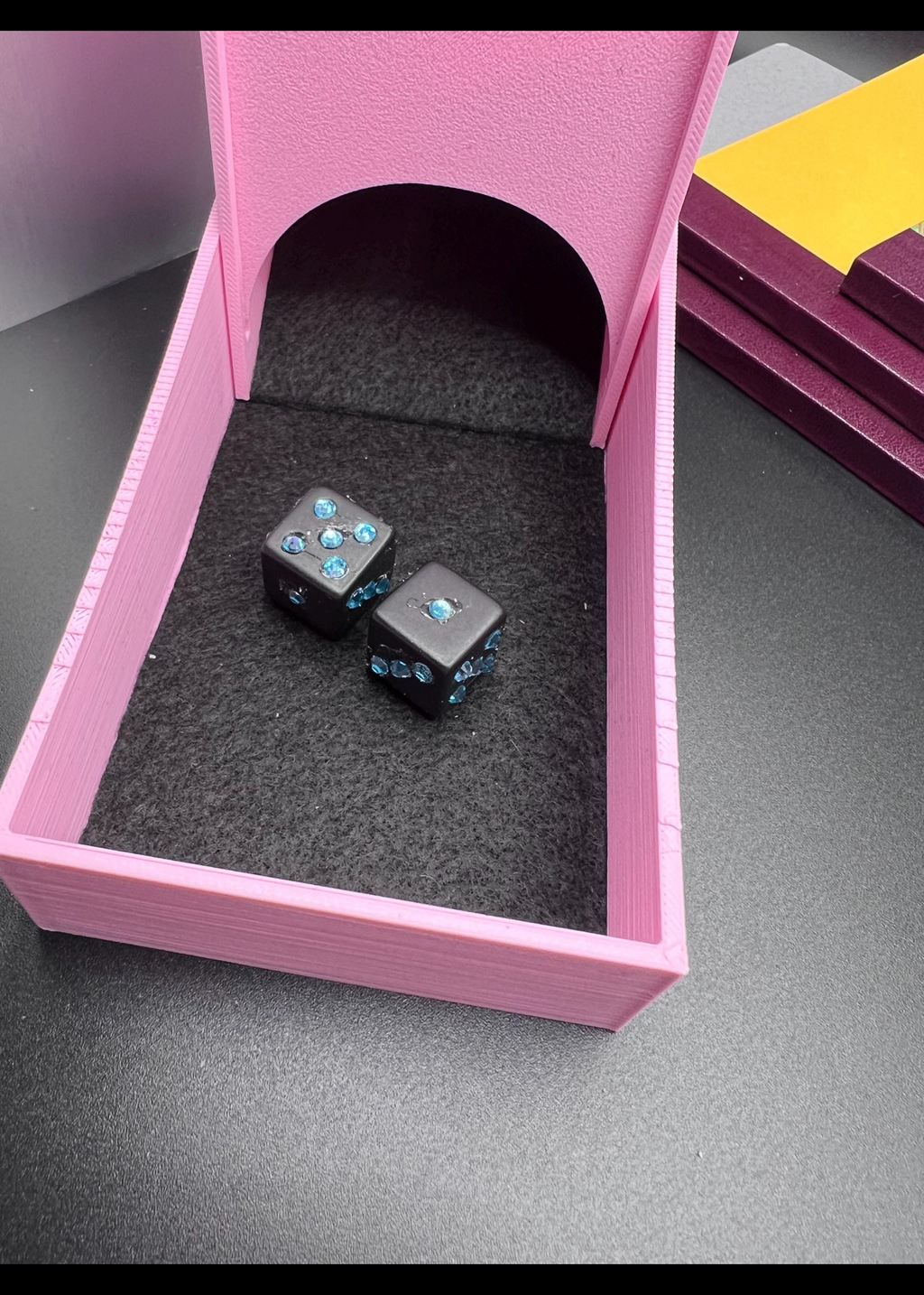 Black blinged dice (aqua)