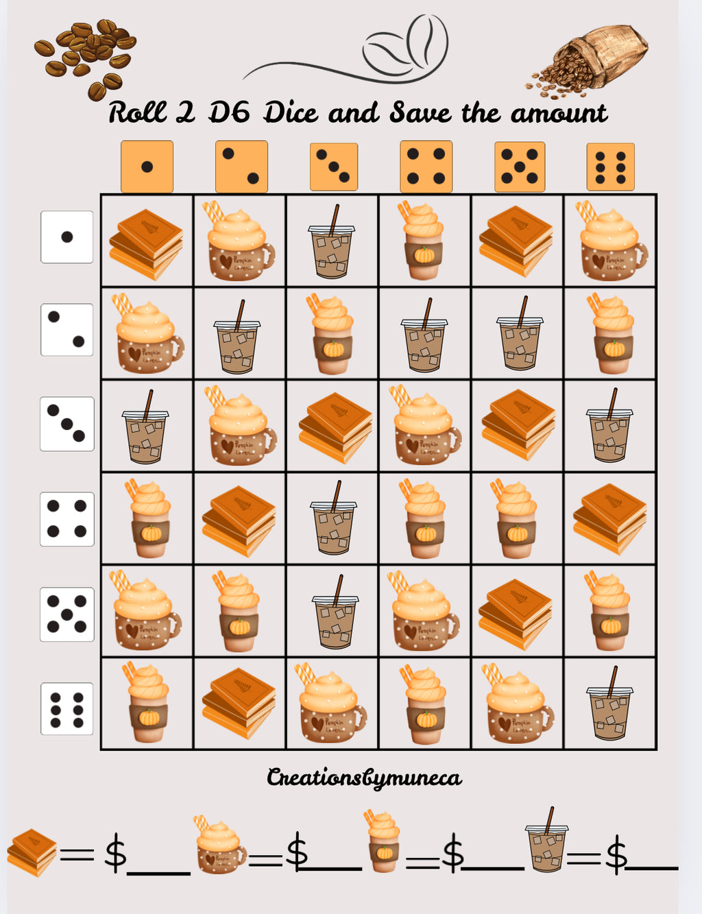 Letter Size Double Sided Roll 2 Dices Challenges (multiple Challenges)