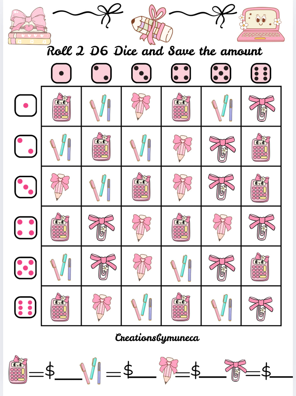 Letter Size Double Sided Roll 2 Dices Challenges (multiple Challenges)