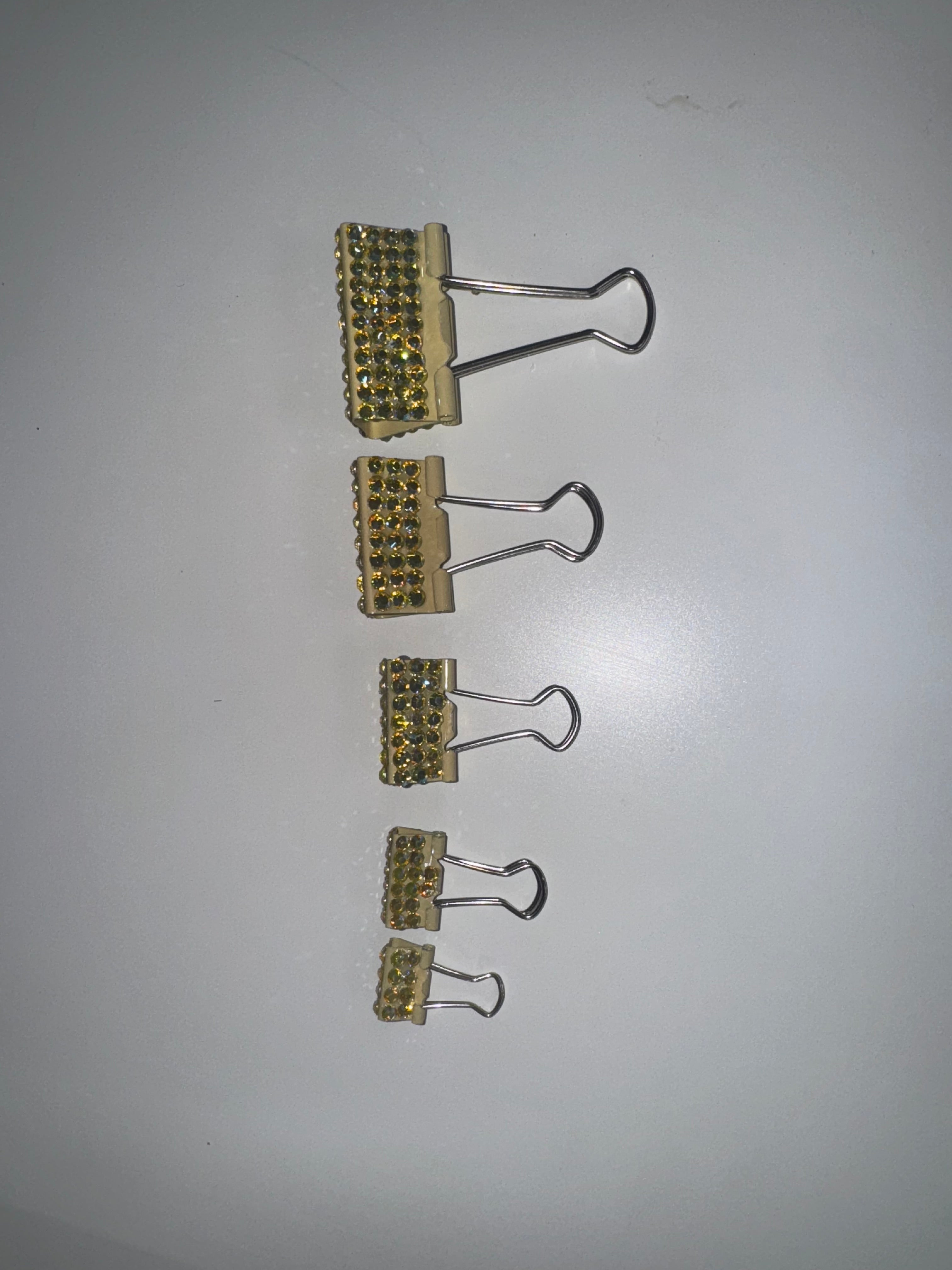 Yellow blinged binder clips set of 5
