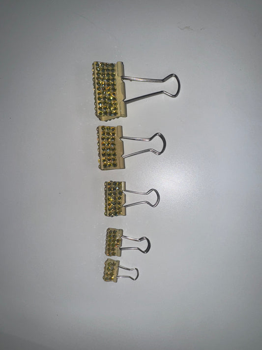 Yellow blinged binder clips set of 5