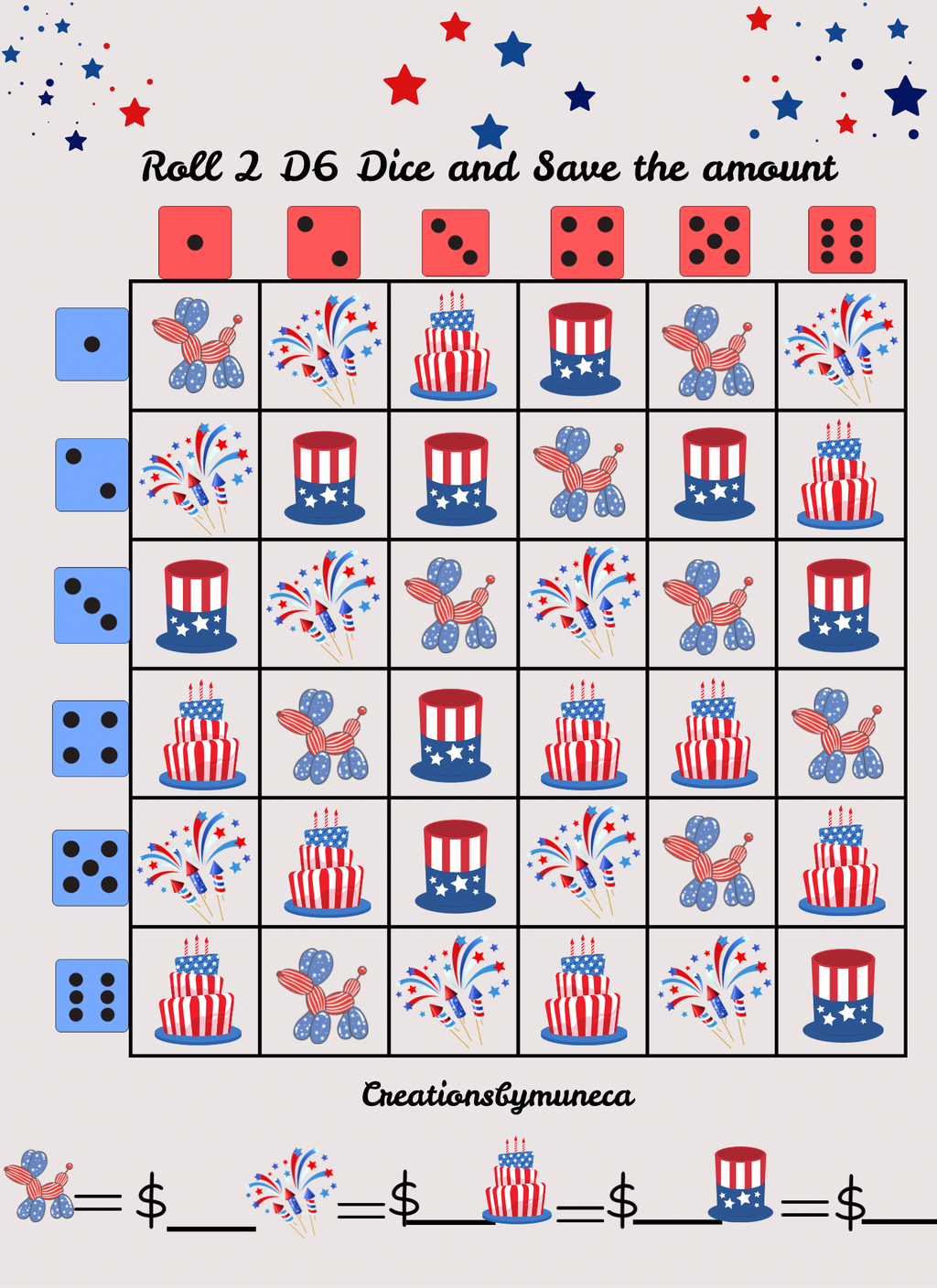 Letter Size Double Sided Roll 2 Dices Challenges (multiple Challenges)