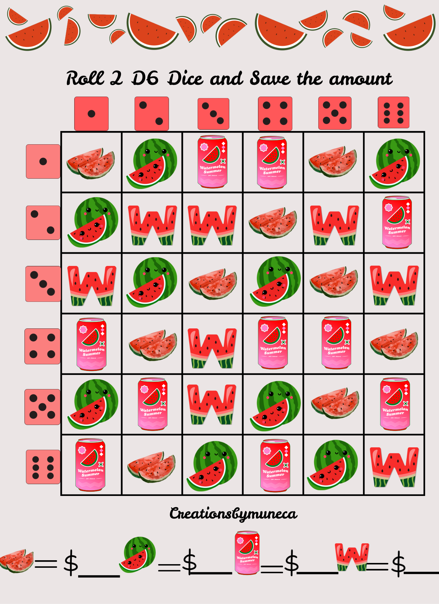 Letter Size Double Sided Roll 2 Dices Challenges (multiple Challenges)